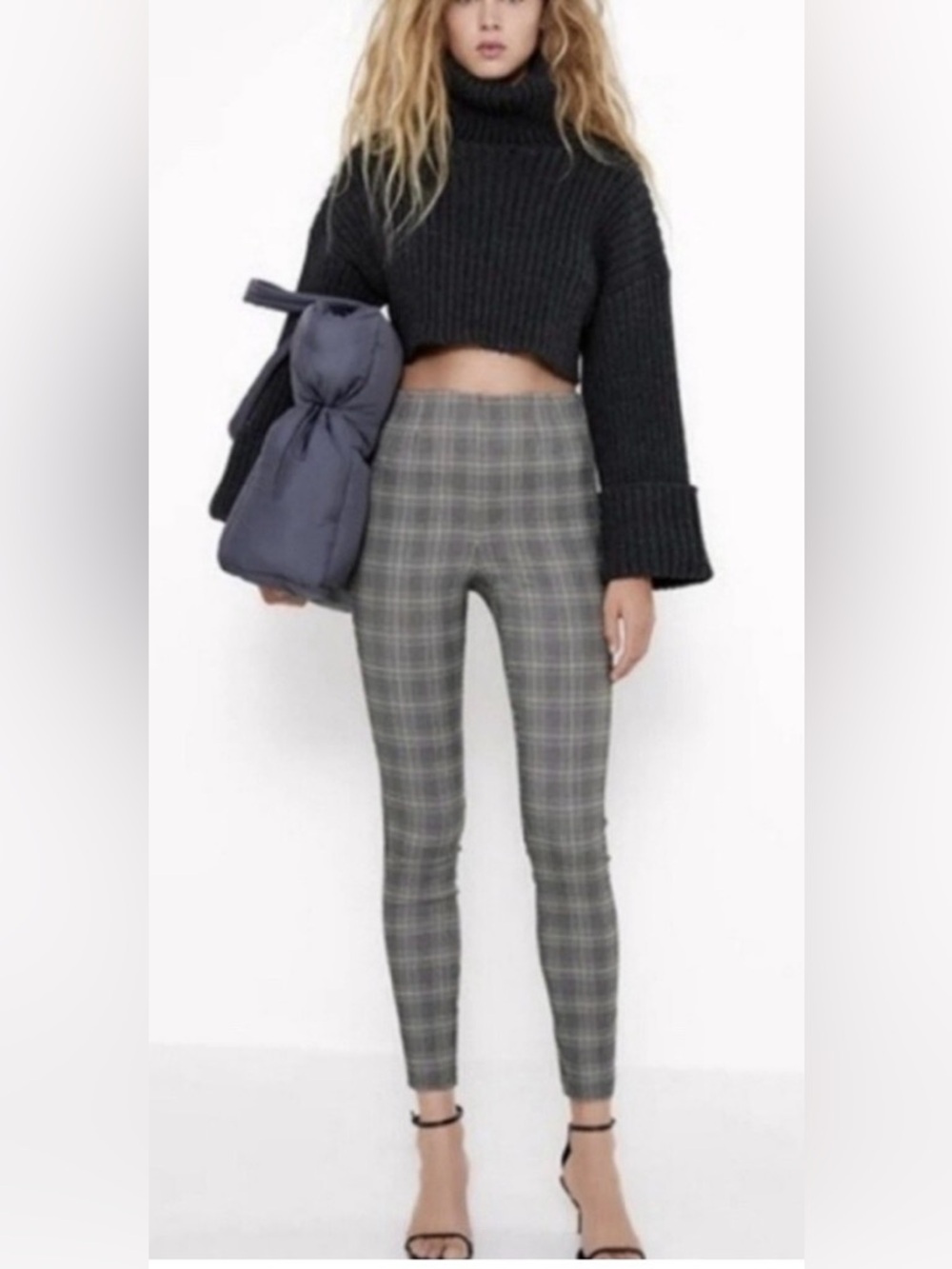 Zara Black and Gray Glen Plaid Skinny Pants